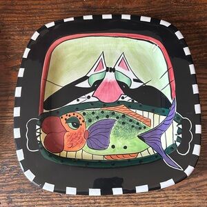 SWAK Vintage Lynda Corneille Signed Cat Goldfish Wall Hanging Decor Plate